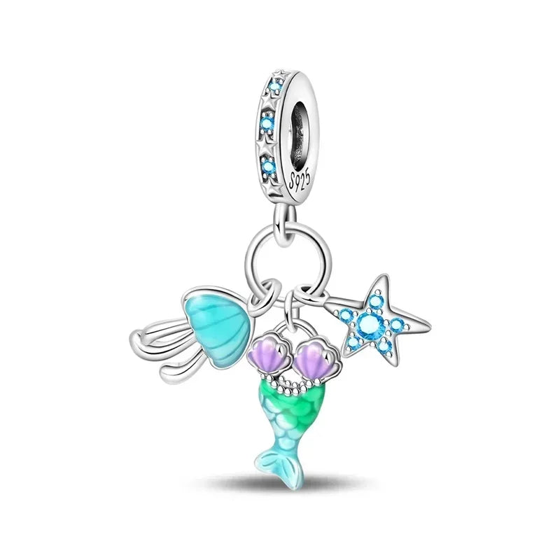 Green Series Sterling Silver Lucky Four Leaf Clover Charms with Zircon Beach Beads for Bracelets and Necklaces