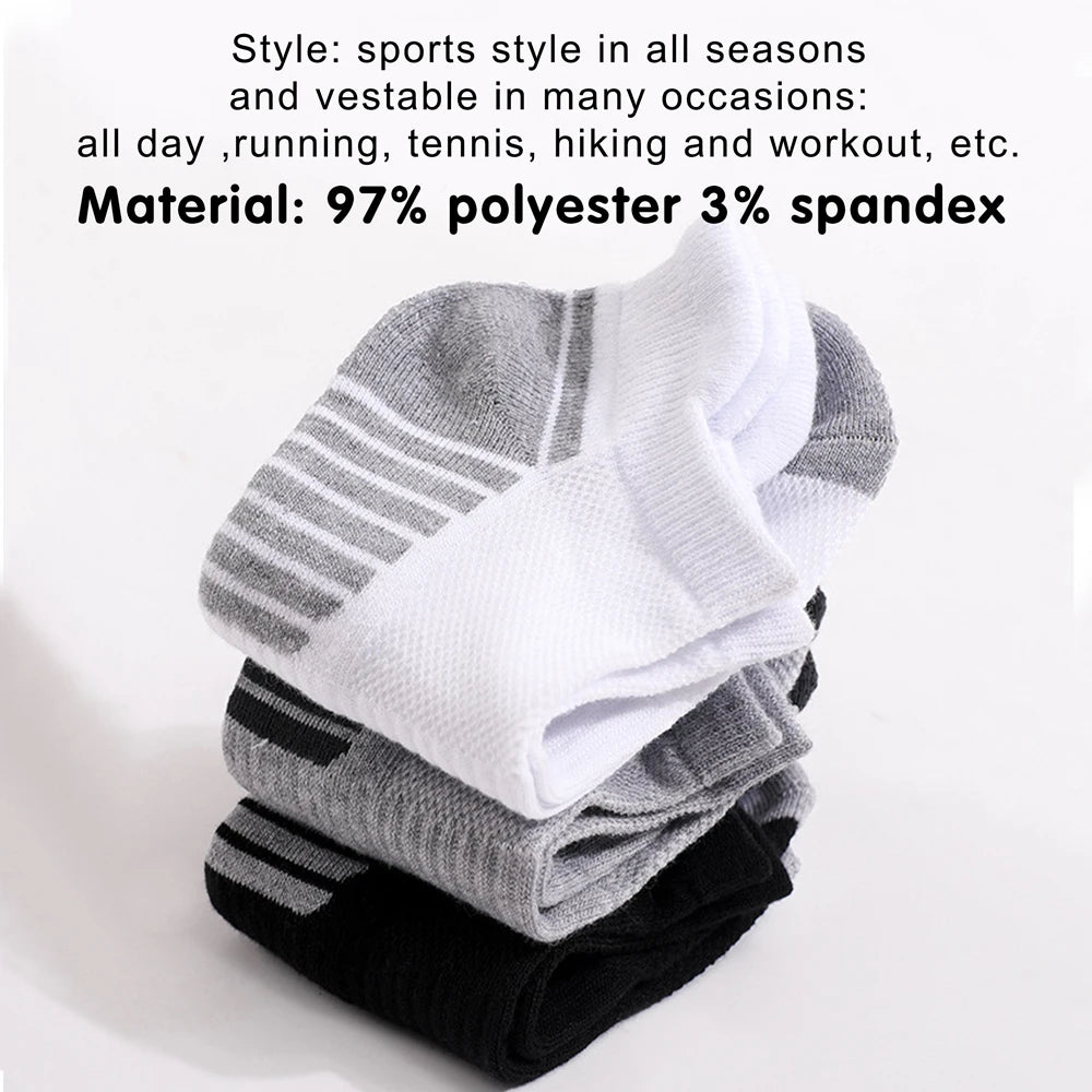 3 Pairs Breathable Mesh Ankle Socks Thick Terry Sole