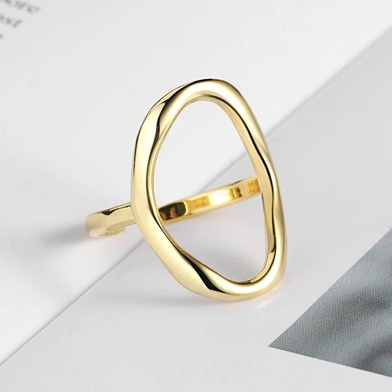 Fashionable Silver Color Irregular Oval Couple Rings with 14k Gold Plating for Men and Women