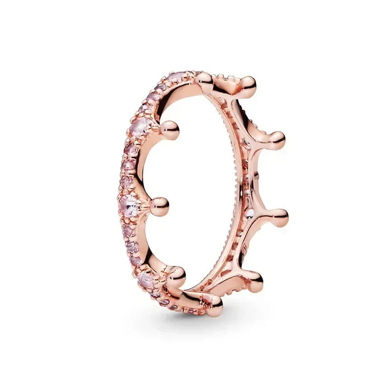 Elegant 925 Sterling Silver Rose Gold Zircon Crown Ring for Women Yellow