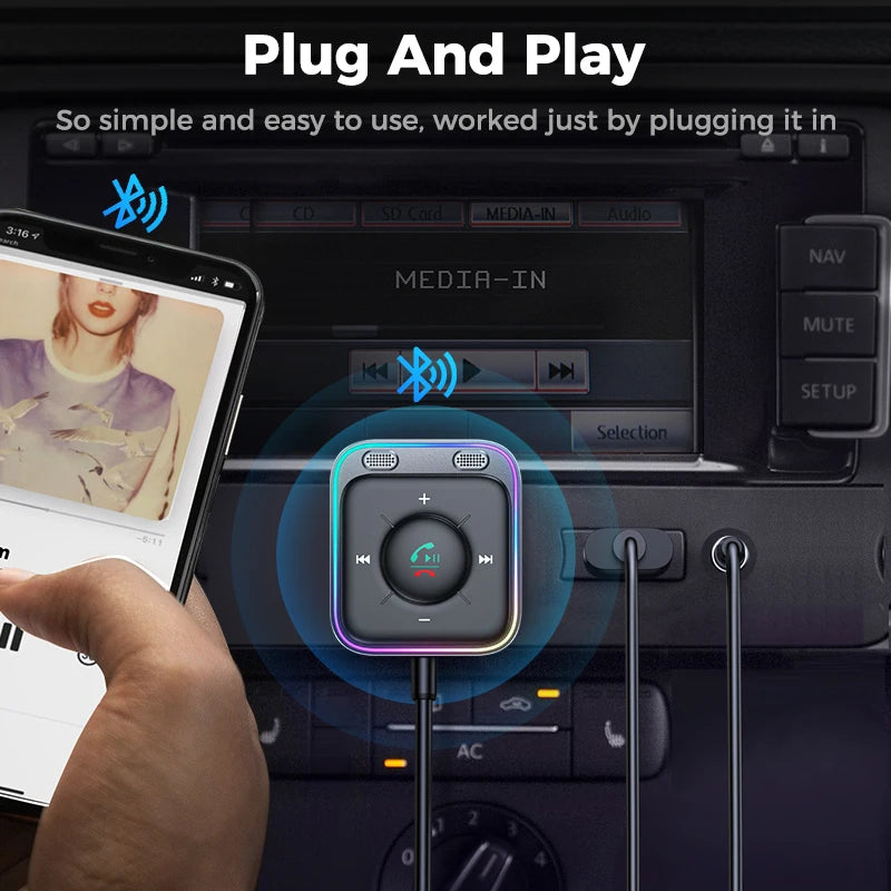 Joyroom Bluetooth 5.4 Car Adapter with Dual ENC Noise Cancellation Mics 3.5mm AUX Wireless Audio Receiver