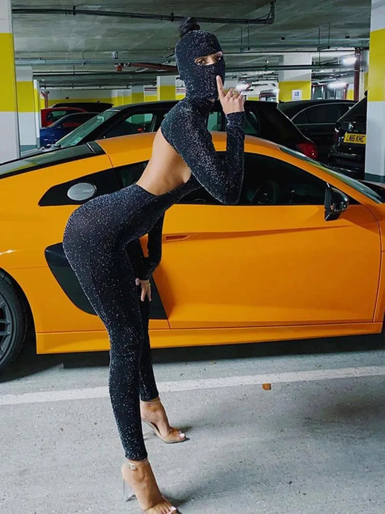 Black Backless Bodycon Jumpsuit For Women Streetwear 2025