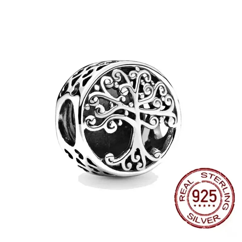 925 Sterling Silver Heart Family Tree Snowflake Animal Charms Beads for DIY Bracelet Women Jewelry Gift