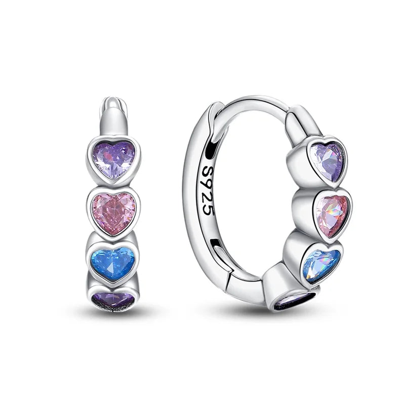 Sterling Silver Heart Zircon Hoop Earrings for Women