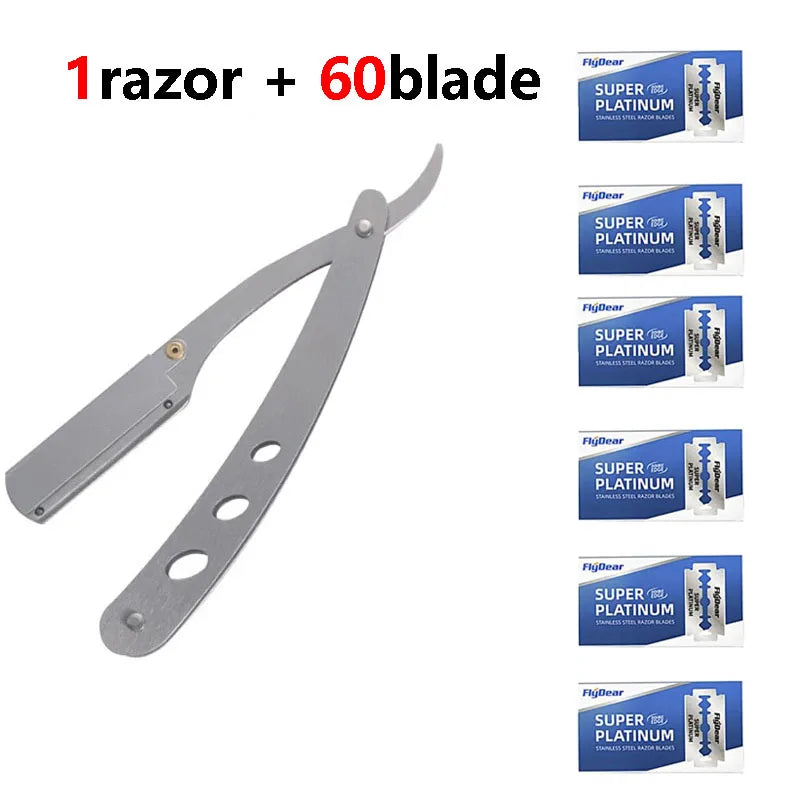 Men Professional Barber Razor Manual Shaver Stainless Steel C634-1razor 60 blade
