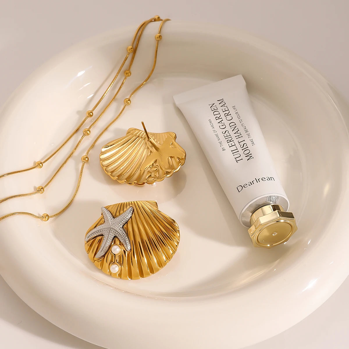 Ocean-Inspired Gold Starfish Shell Stud Earrings for Women