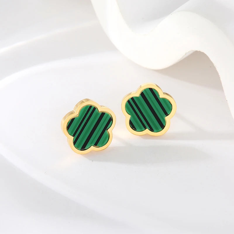Ganemly 316L Stainless Steel Black Five Leaf Clover Stud Earrings for Women Trendy Waterproof Ear Jewelry Gift