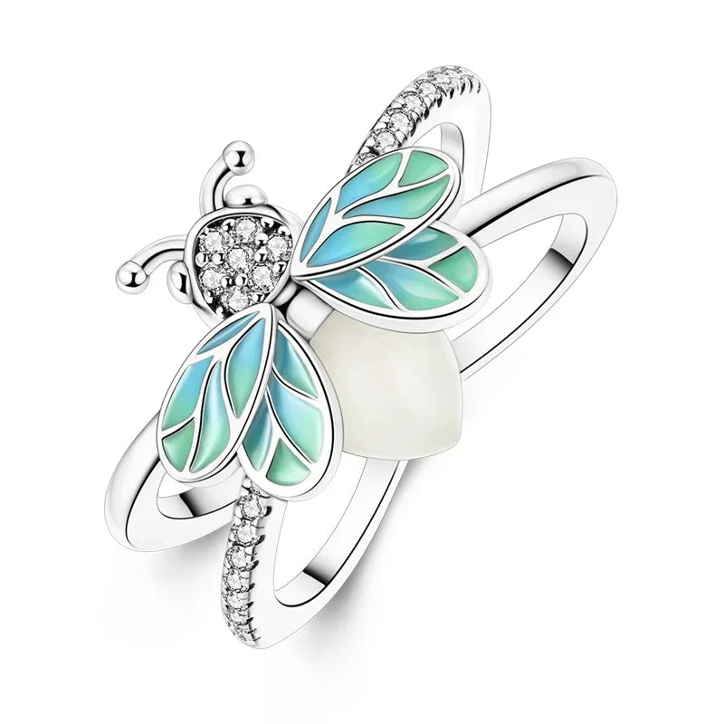 925 Silver Bow Ring with Zircon Bee Design for Women Mothers Day Gift Classic Fashion Jewelry Anniversary Birthday DIY Present for Mom