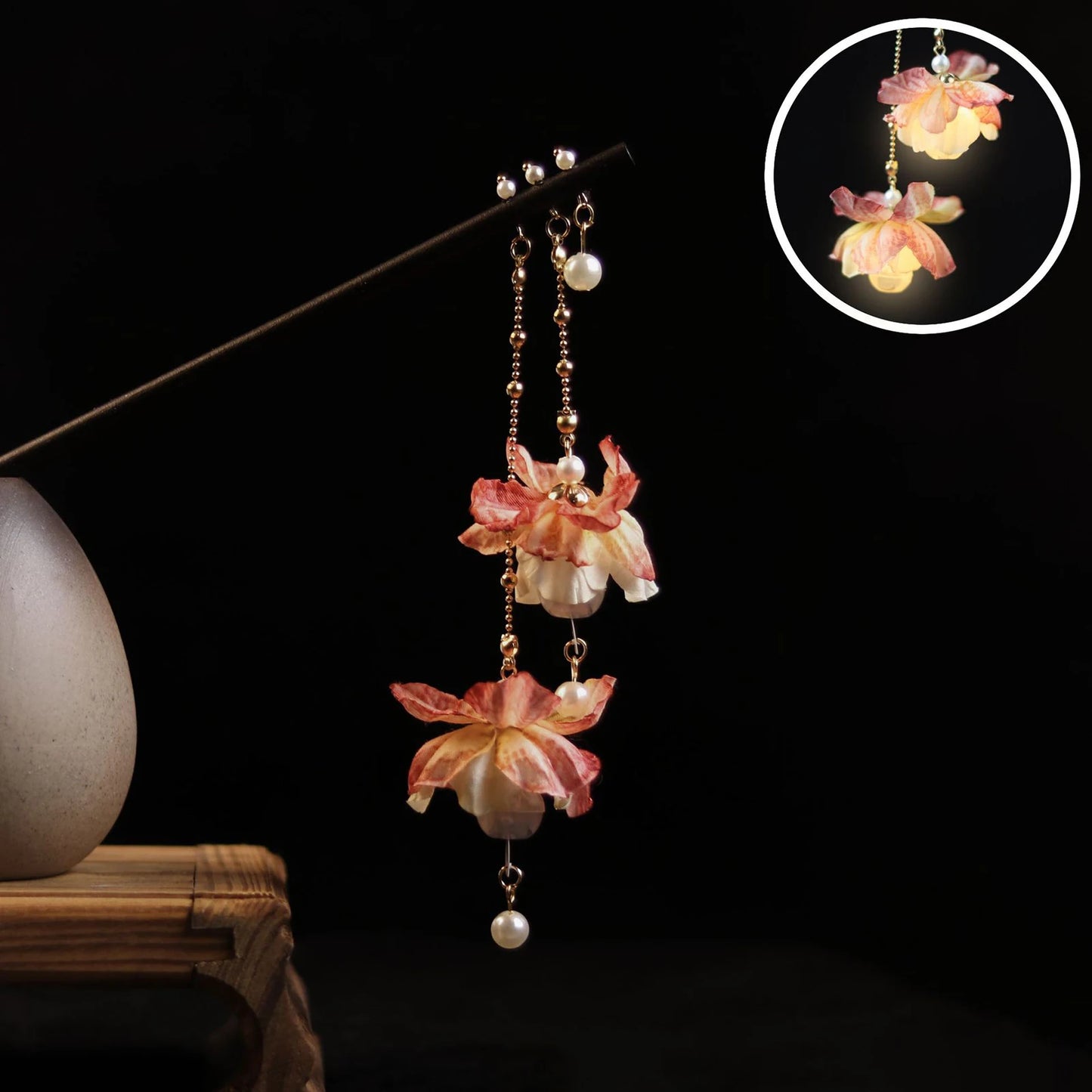Vintage Luminous Tassel Hairpin Wooden Hanfu Hair Stick Elegant Chinese Headdress Gift