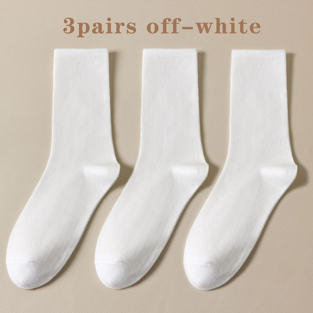 Seamless Cotton Mid Crew Socks Women Breathable Retro