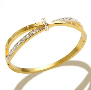 Jovolove Elegant Stainless Steel Waterproof Bangle for Women - Fashionable Gemstone Design