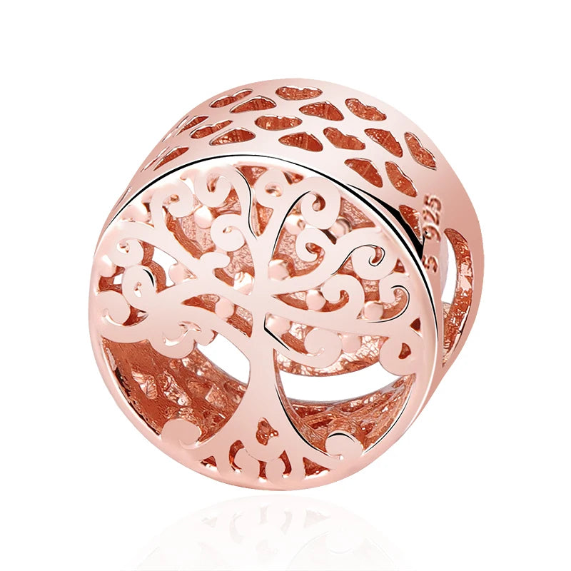 Rose Gold Padlock Heart Key Pendant Necklace for Women 925 Silver with Zircon Beads P2012