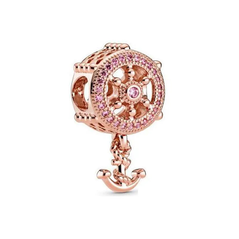 Rose Gold Padlock Heart Key Pendant Necklace for Women 925 Silver with Zircon Beads P061