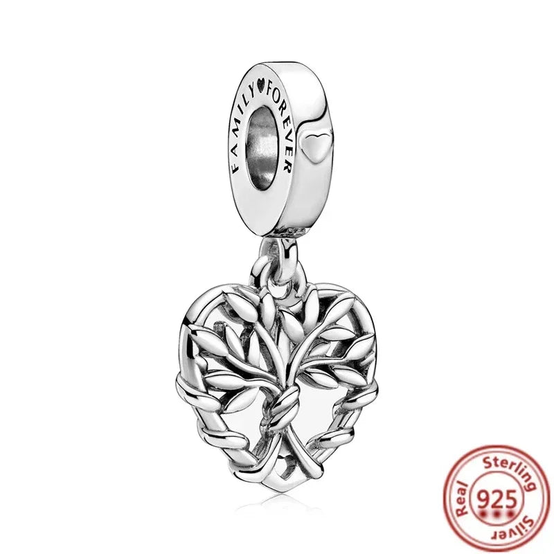 925 Sterling Silver Heart Family Tree Snowflake Animal Charms Beads for DIY Bracelet Women Jewelry Gift