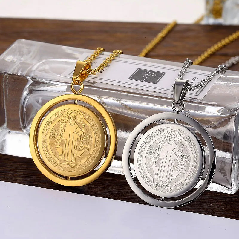 Stainless Steel St Benedict Medal Necklace for Women and Men