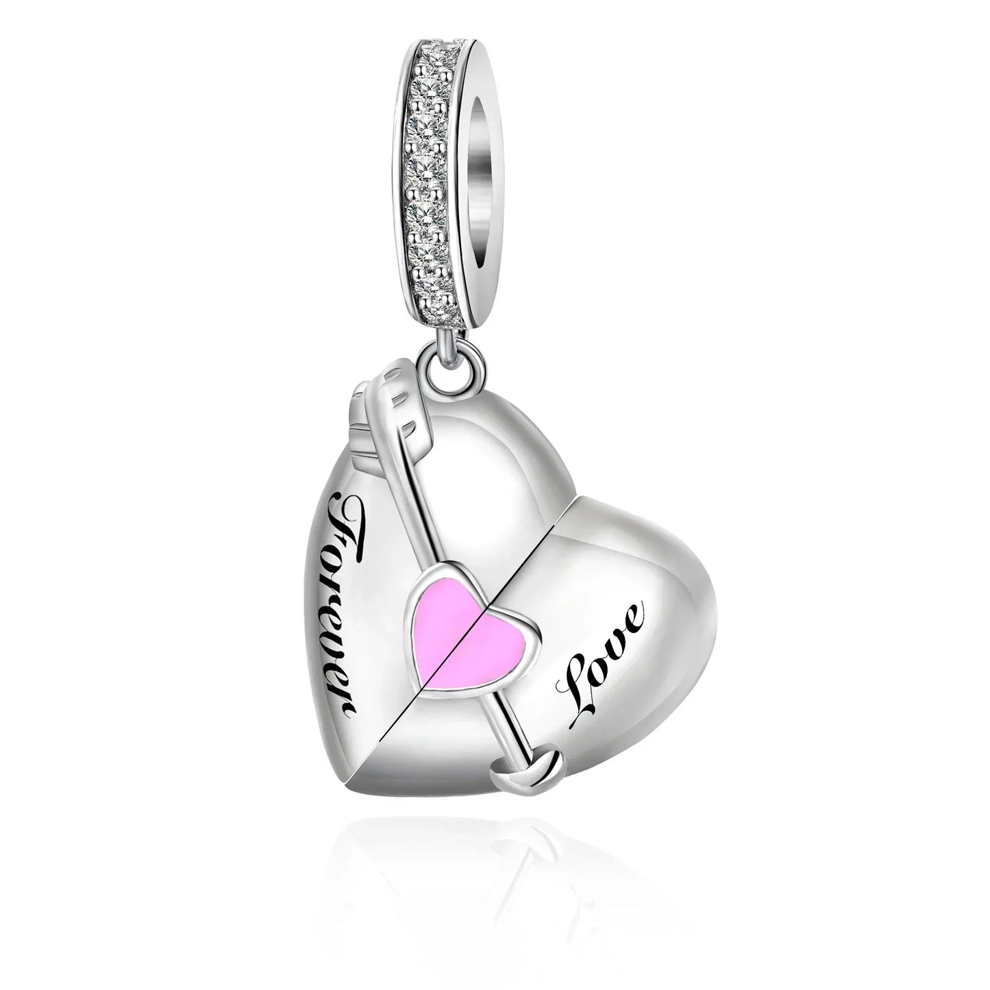 Romantic 925 Sterling Silver Pink Lipstick Heart Bow Rose Flower Zircon Charm Bead for DIY Bracelet Jewelry Gift