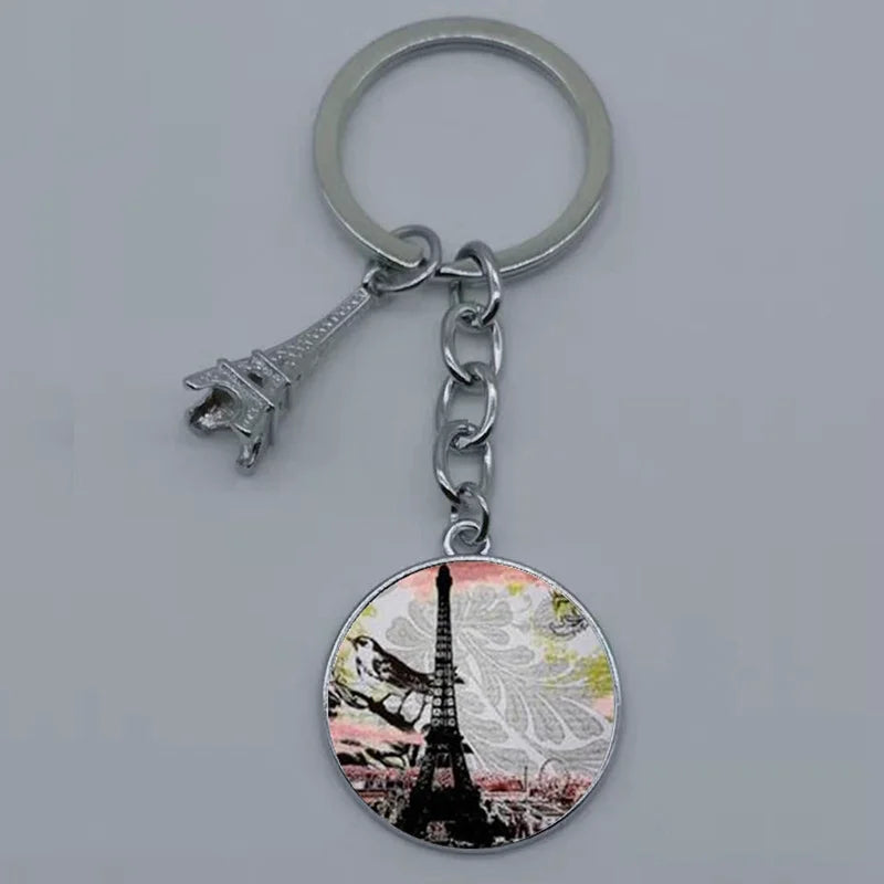 Paris Eiffel Tower Glass Pendant Keychain for Women with Artistic Design