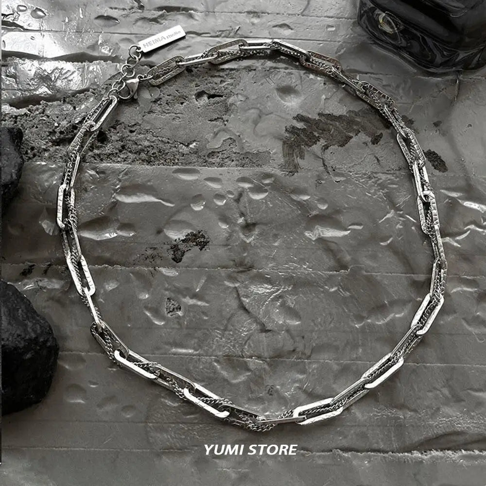Hip-Hop Titanium Steel Textured Necklace Unisex Punk Clavicle Choker