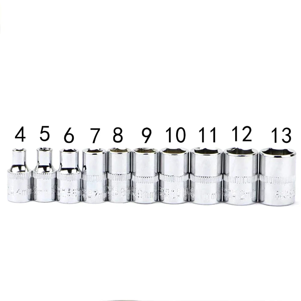 Krachtige 12Pcs 1/4" Ratchet Socket Wrench Set Multi-Function Repair Tool 4-13mm Quick Release Reversible Ratchet Tools