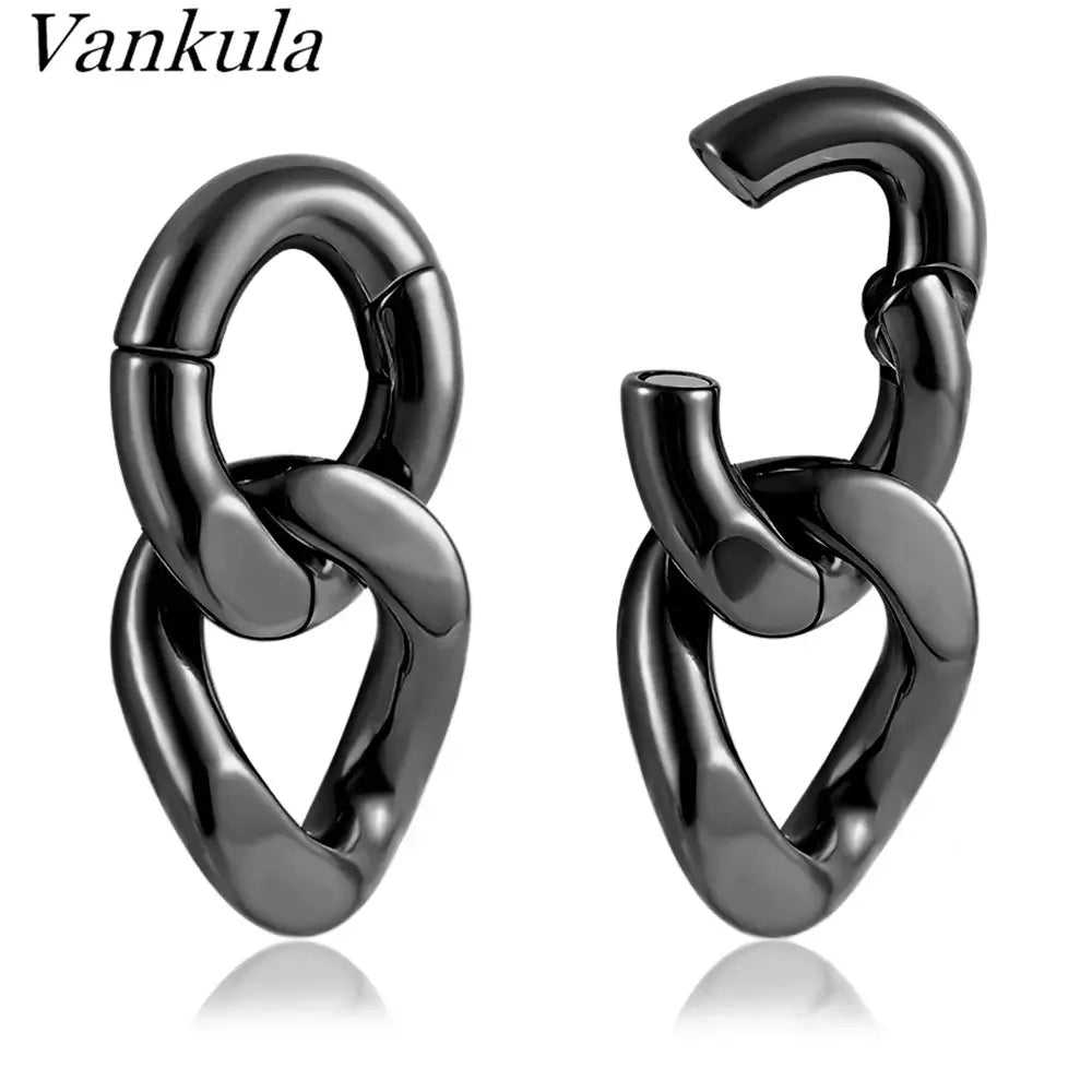 Vankula 2PCS 6mm Stainless Steel Chain Ear Weights Hangers Plugs Jewelry black 2 CHINA 6mm