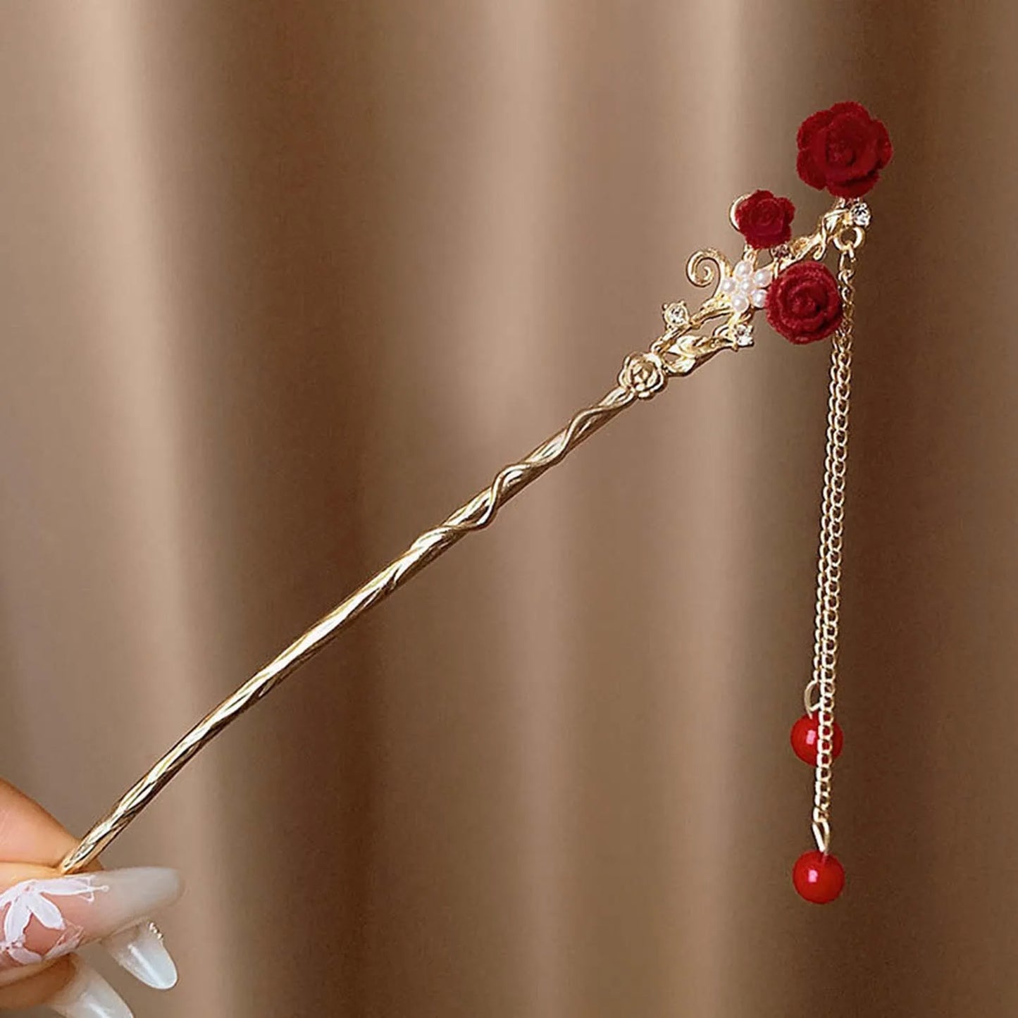 Elegant Ink Flower Tassel Hairpin Forks for Women - Modern Hanfu Hair Jewelry with Black Beads Fringe