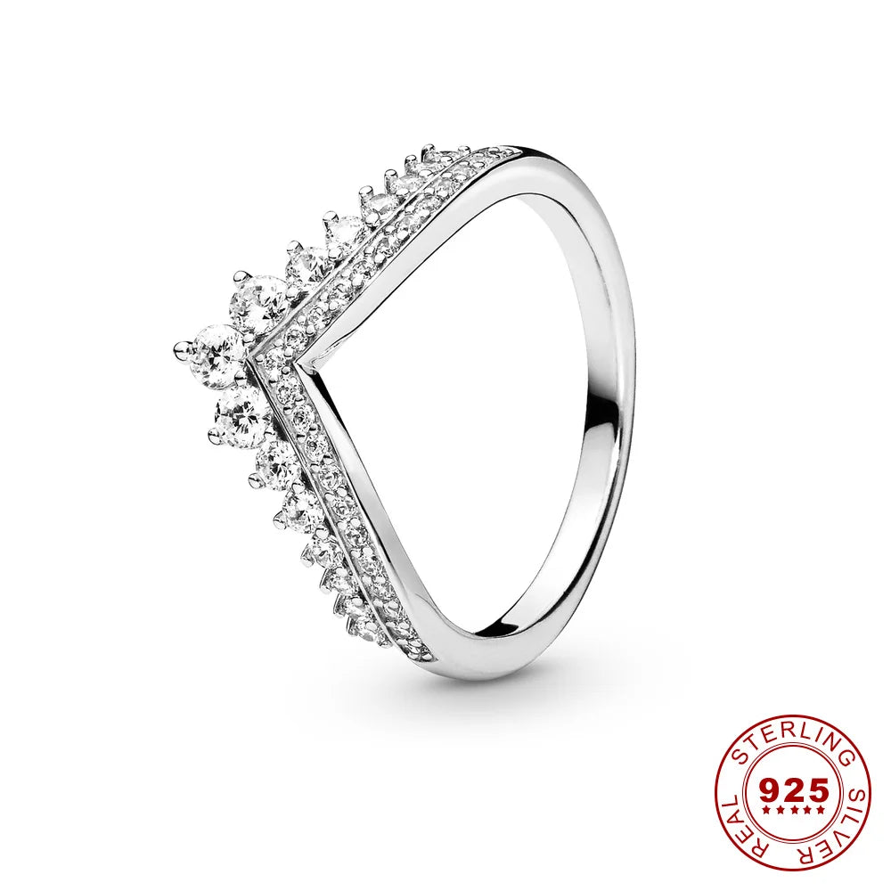 Crown 925 Sterling Silver Stackable Ring with Shiny Rose Gold Zircon for Women Elegant Fashion Jewelry PAR351