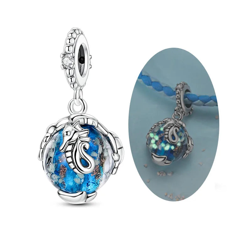 925 Sterling Silver Love Starry Sky Cat Paw Charms Beads