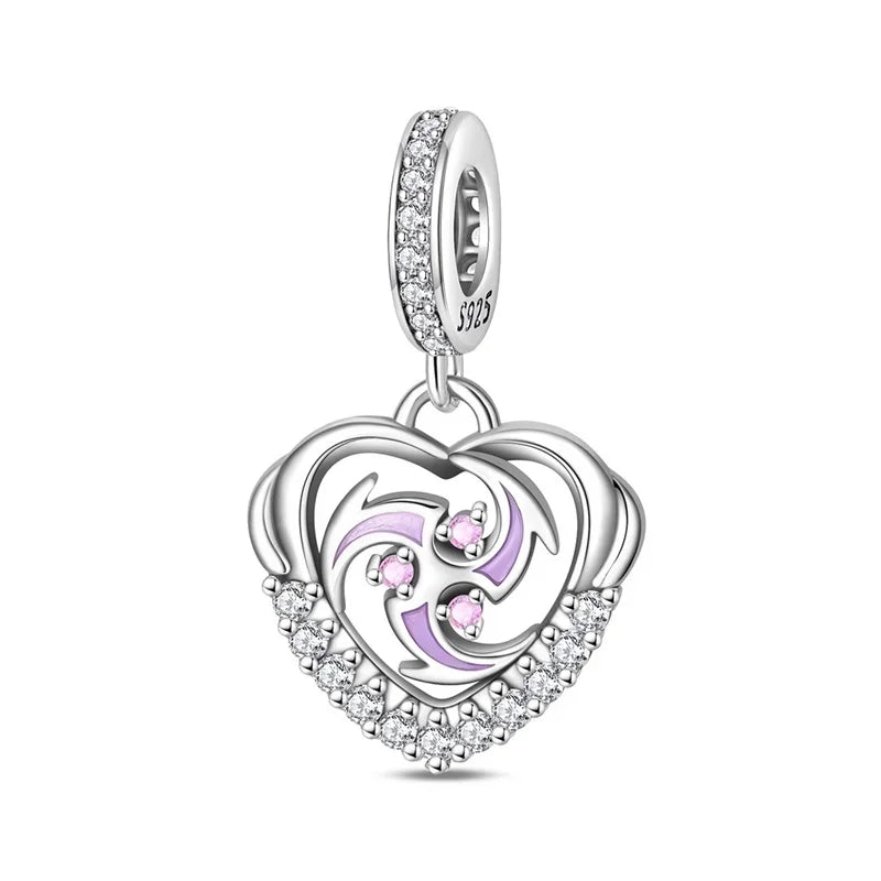 Sparkling Purple Jellyfish Sterling Silver 925 Charm Bead Birthday Pendant for DIY Bracelet Jewelry