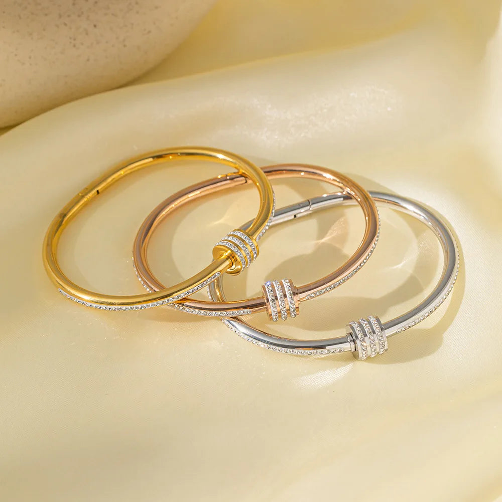 Rotating Lucky Diamond Bangle Women's Fashion Stainless Steel Bracelet
