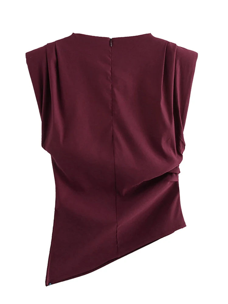 European American Pleated Decorative Off Shoulder Top