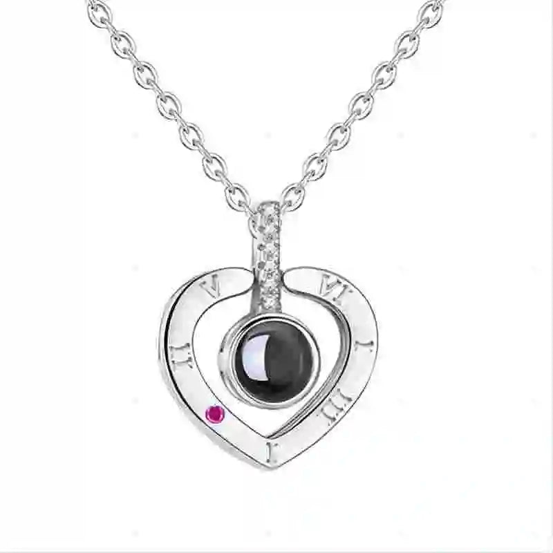I Love You In 100 Languages Projection Necklace Gift For Women taoxin-Silver