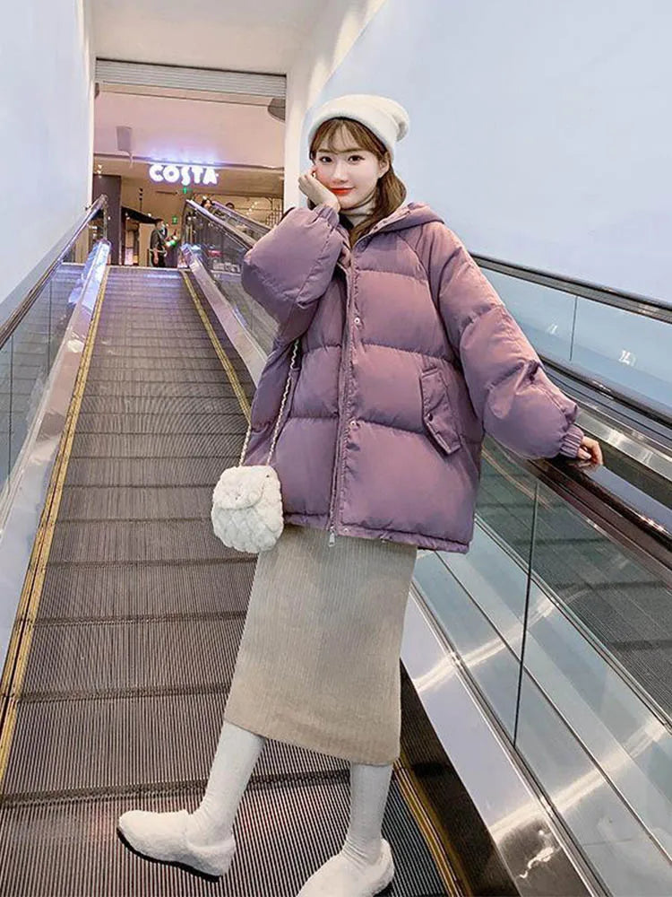 2024 Women Short Hooded Cotton Padded Winter Parka Jacket