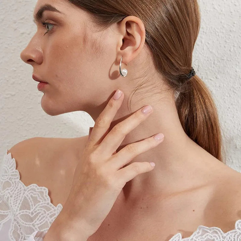 Elegant 925 Sterling Silver Pearl Drop Earrings for Women Versatile Fashion Jewelry 65754