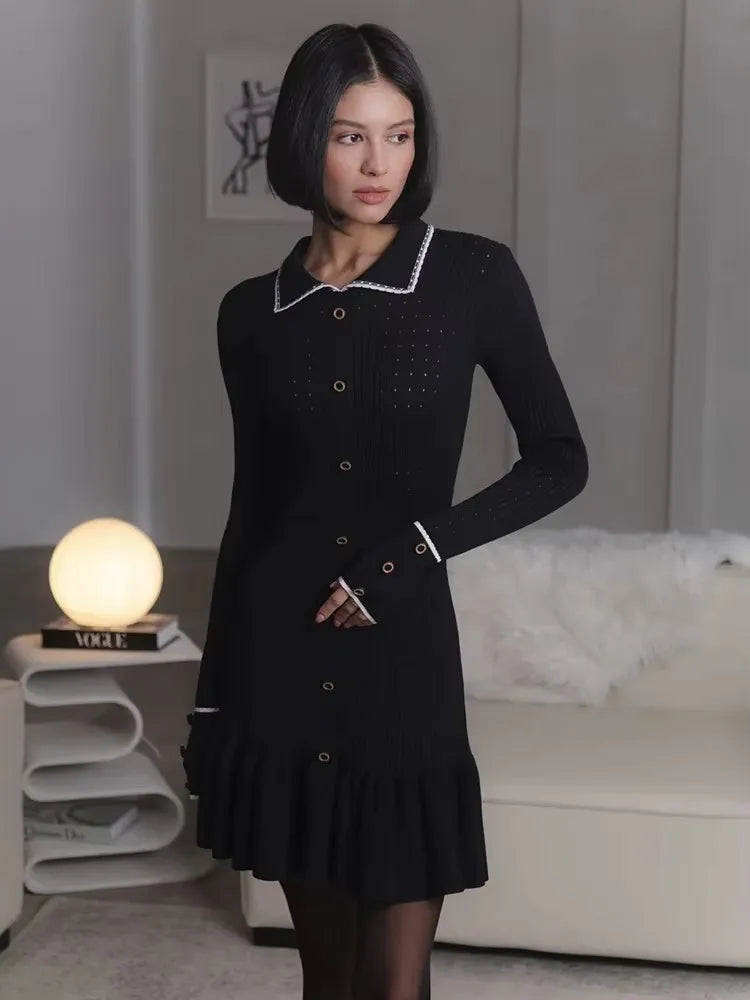 TARUXY High Waist Ruffled Maxi Dresses For Women Retro Elegant Black-D
