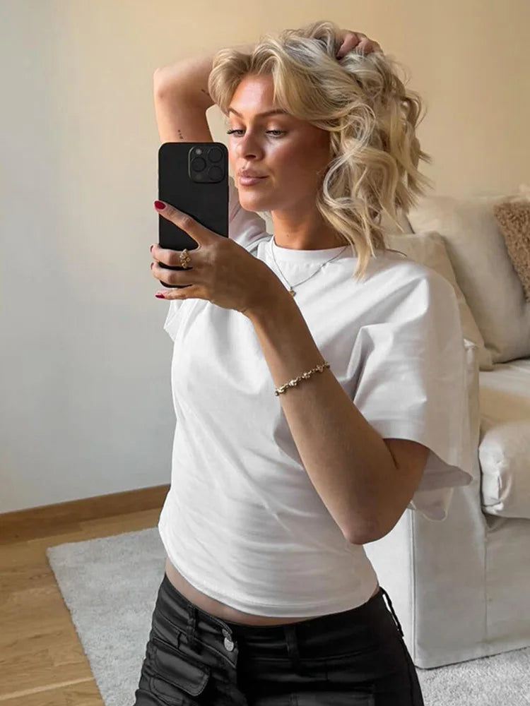 Gray Cropped O Neck Corset Top Women Streetwear Tee 2025
