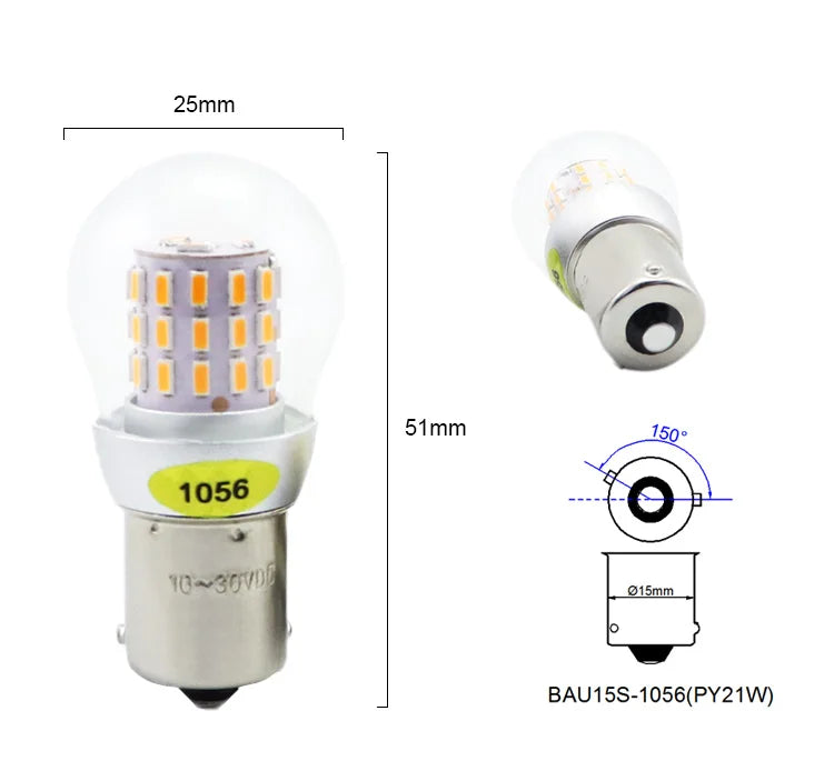 Car LED Bulb P21W and P21/5W 1156 1157 12-24V 6000K White to Amber Error Free Fog Light Side Marker Lamp for Automobiles
