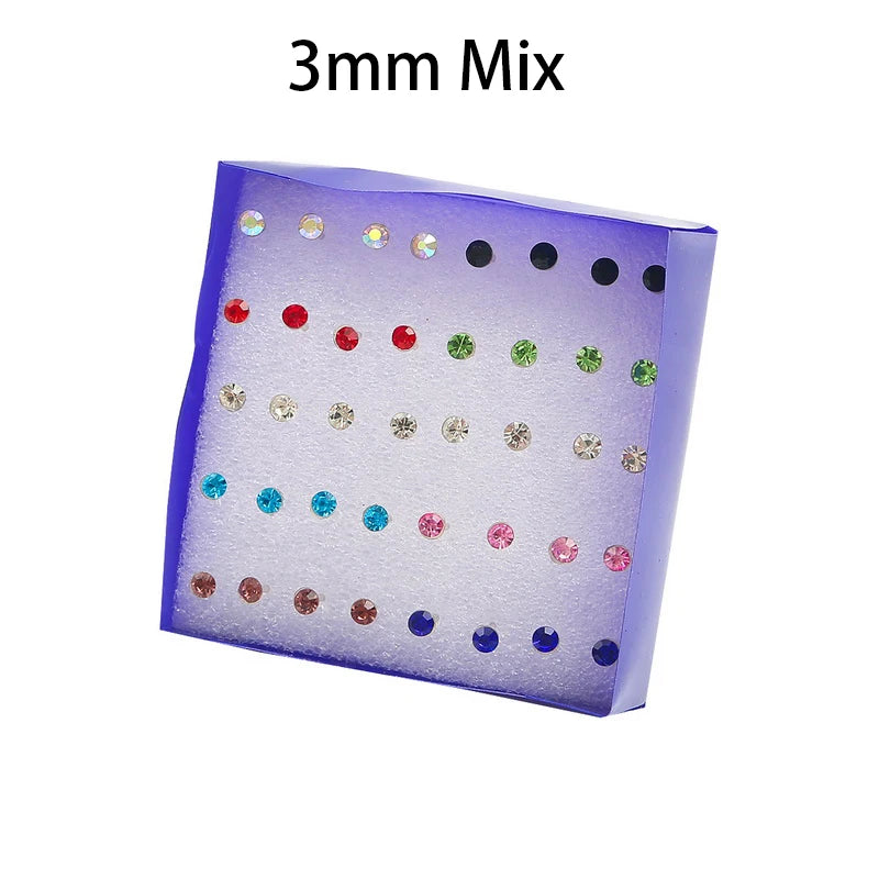 20 Pair Set Women Girls Rhinestone Crystal Stud Earrings Elegant Daily Wear Jewelry Gift