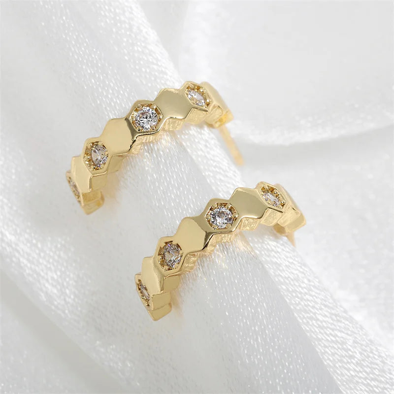 Rakol Fashion Honeycomb Zirconia Stud Earrings for Women Bridal Party Jewelry