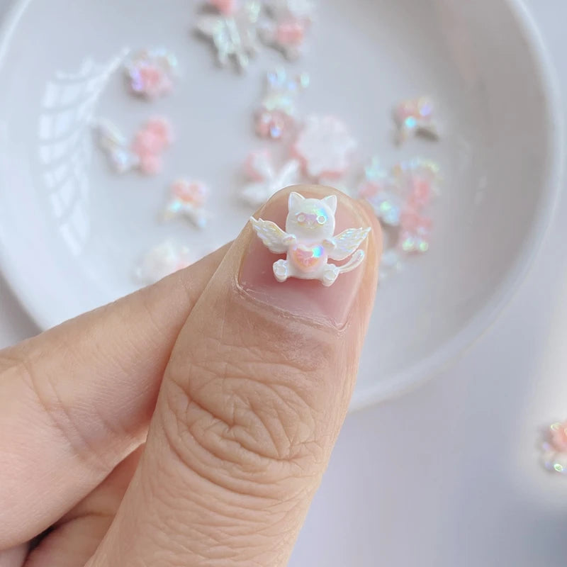 Kawaii 3D Nail Art Resin Charms Set - Bear, Butterfly, Flower, Kitten Series (50 Pieces)