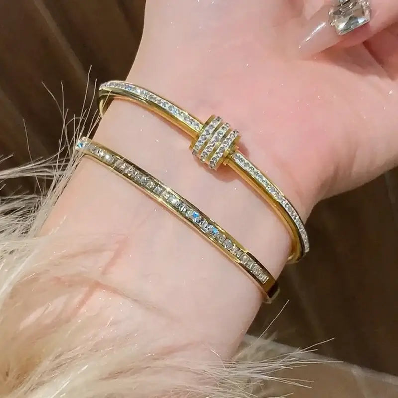 Titanium Steel Gold Silver Color Bangles for Women and Girls