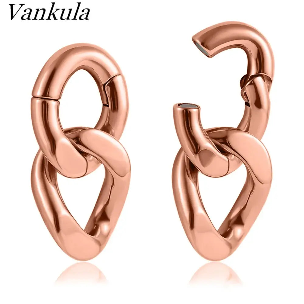 Vankula 2PCS 6mm Stainless Steel Chain Ear Weights Hangers Plugs Jewelry rose gold 2 CHINA 6mm