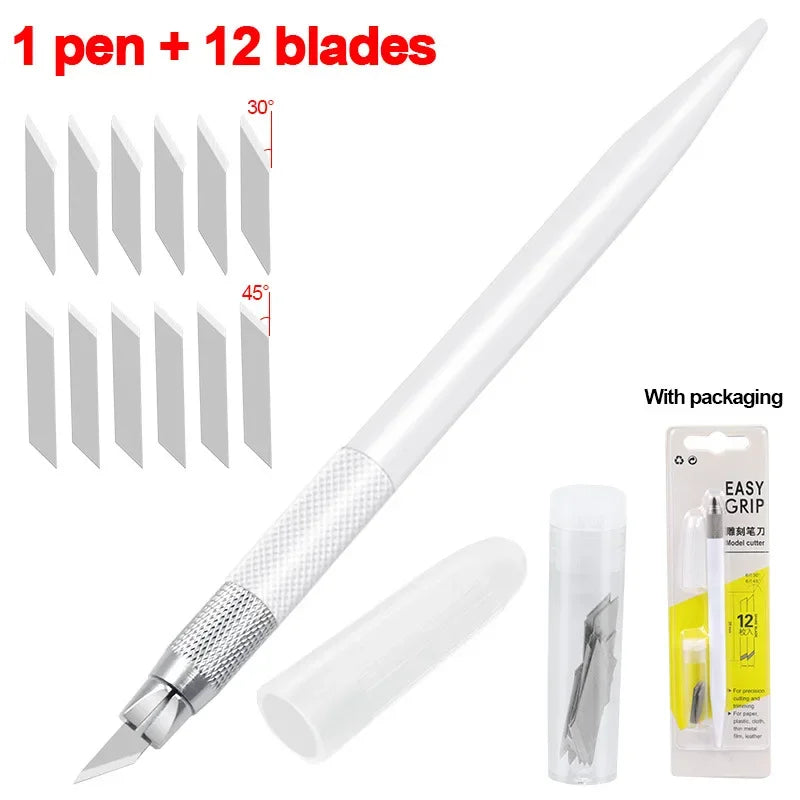CraftPro 360° Rotating Cutting Pen - Durable Stainless Steel Blades for Effortless DIY Art Projects White