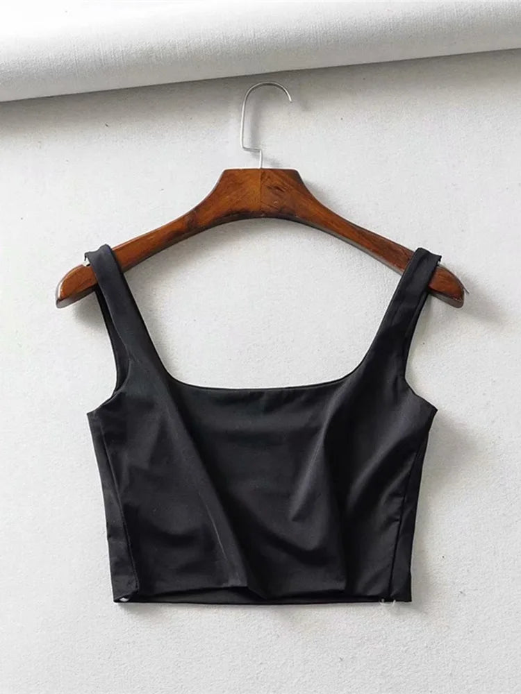 Summer Women Sleeveless Square Collar Tank Top High Stretch