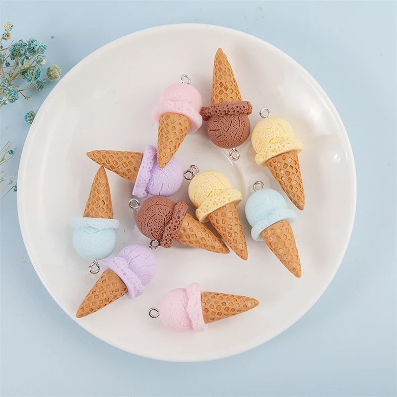Cute 3D Ice Cream Resin Charms Set for DIY Jewelry Accessories