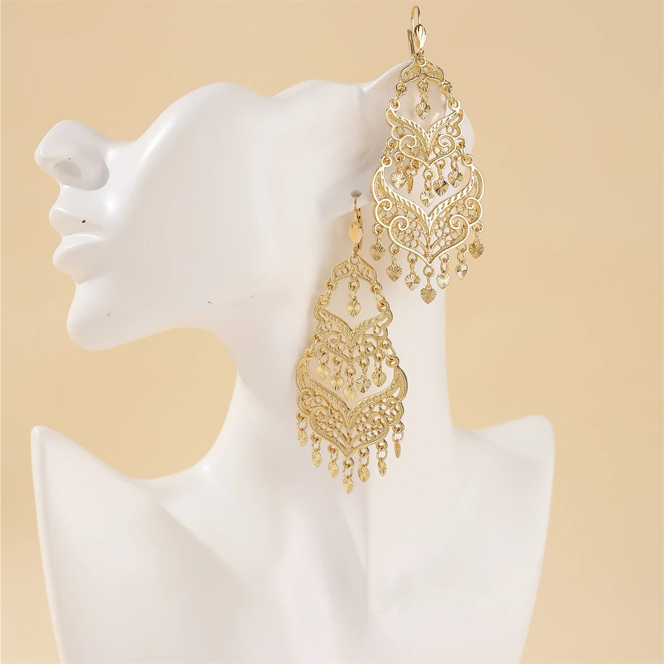Moroccan Style Heart Pendant Hollow Drop Earrings for Women Wedding Jewelry