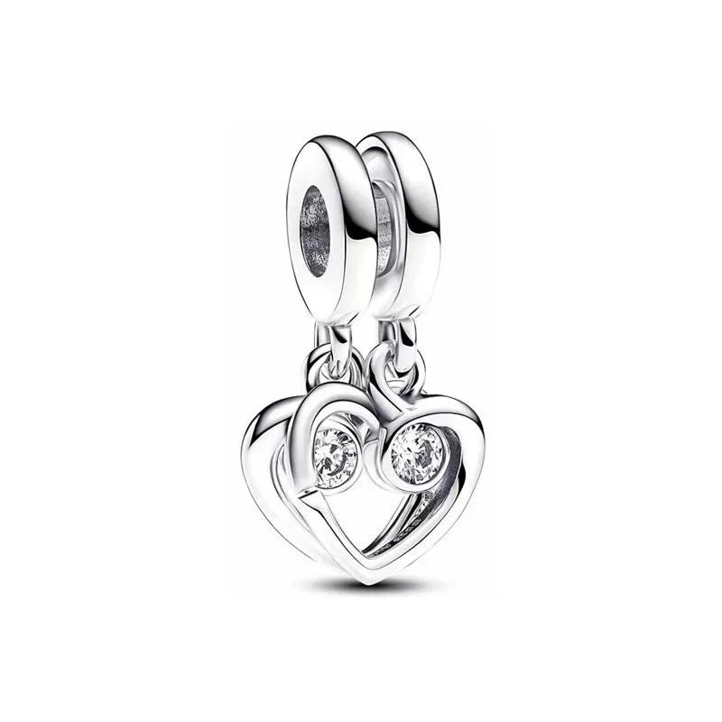 925 Sterling Silver Golden Heart Star Beads Charms for DIY Bracelet and Necklace Gift for Women Mother and Sister