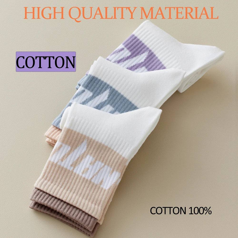 5 Pairs Colorful Breathable Cotton Mid Calf Athletic Socks