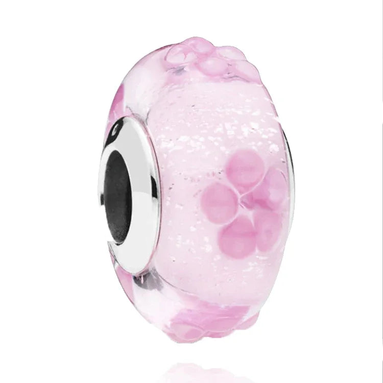 925 Sterling Silver Murano Glass Rainbow Snowflakes Stars Charm for Women Bracelet DIY Jewelry
