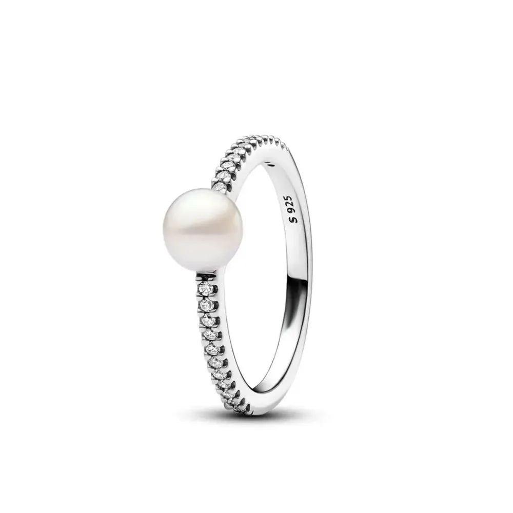 925 Silver Heart Charm Rings for Women Classic Style with Zircon Beads P2264