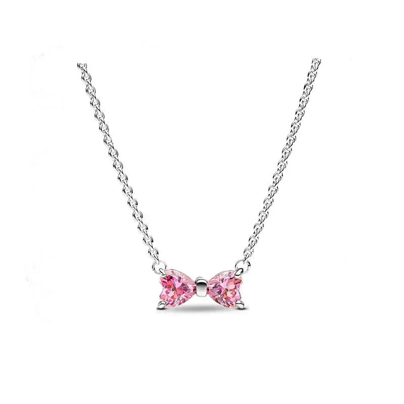 Luxury 925 Sterling Silver Clover Daisy Star Moon Zircon Pavé Safety Chain Bow Necklace and Bracelet Set for Women Fine Jewelry Gifts
